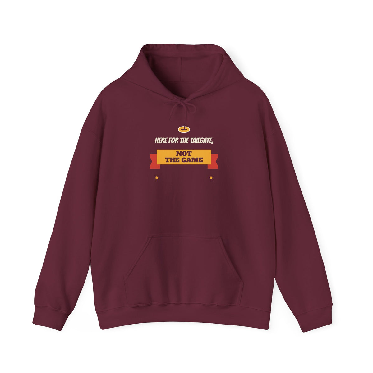 Burgundy pullover hoodie with drawstring hood and front kangaroo pocket