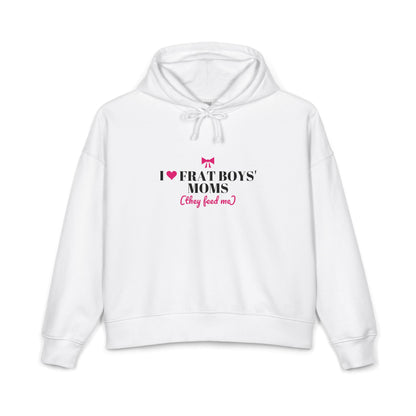 Women's white pullover hoodie with front graphic and drawstring hood