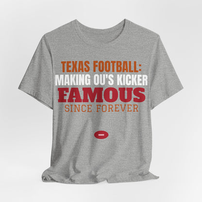 Athletic heather gray graphic T-shirt with 'TEXAS FOOTBALL' and 'FAMOUS' wording