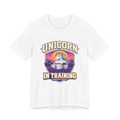 White T-shirt with front unicorn-in-training graphic