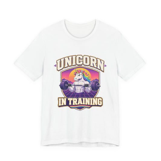 White T-shirt with front unicorn-in-training graphic