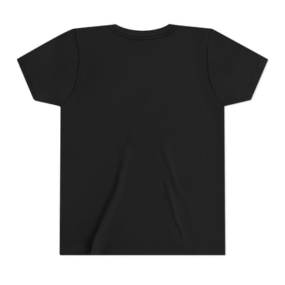 Black kids crewneck tee, plain back view with short sleeves