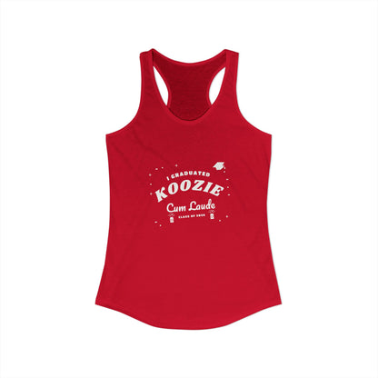 Red racerback tank top with graduation slogan graphic on the front