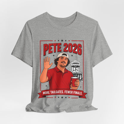 Athletic heather gray crewneck tee with centered “Pete 2026” front graphic print.