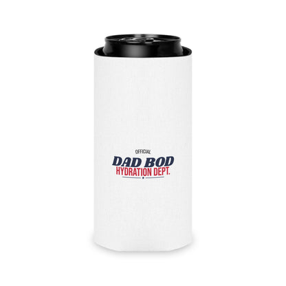 White can cooler with black rim and 'Official Dad Bod Hydration Dept.' print