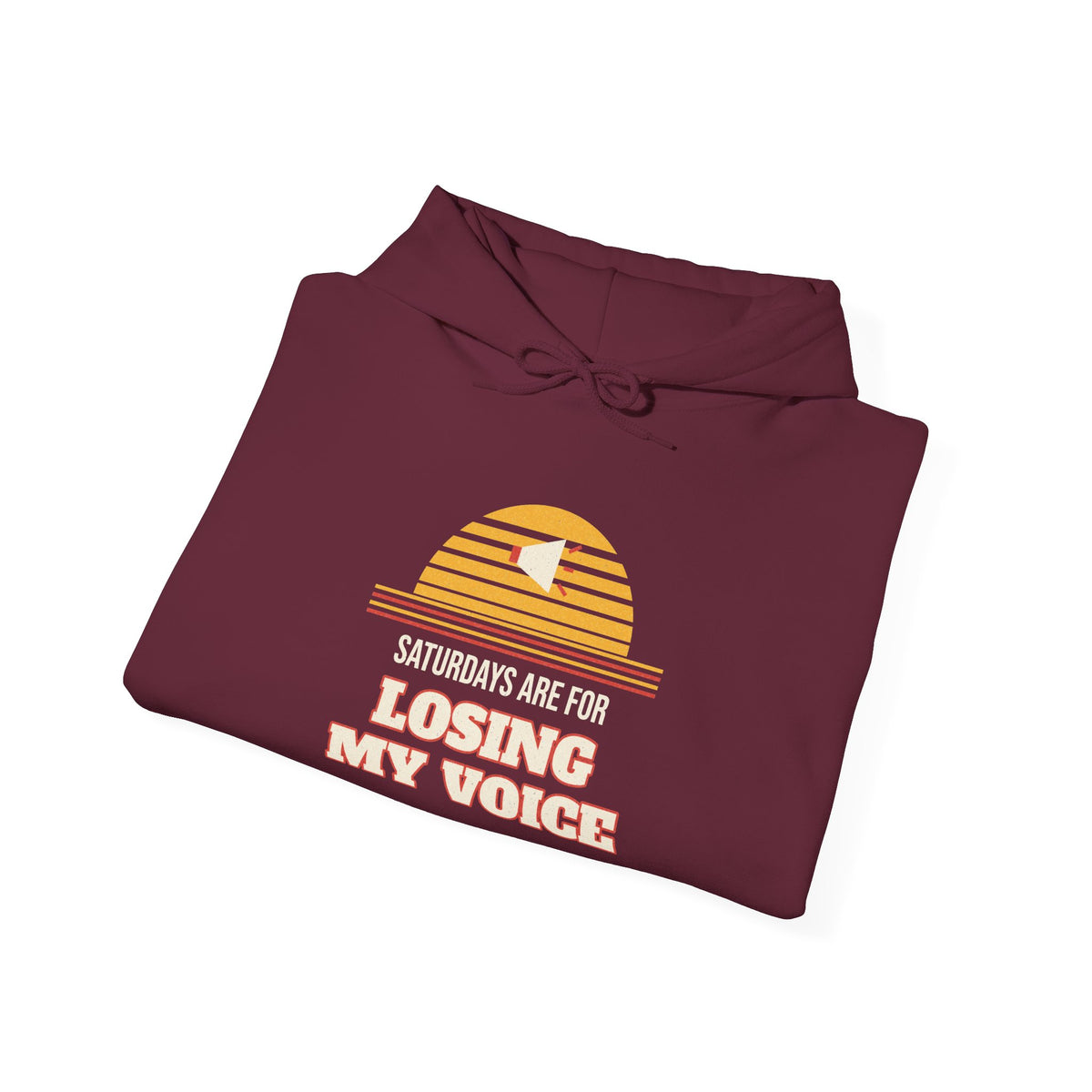 Maroon hoodie with front graphic print and hood drawstring