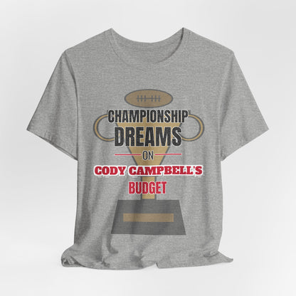 Athletic heather graphic T-shirt with football-helmet 'Championship Dreams' and 'Budget'
