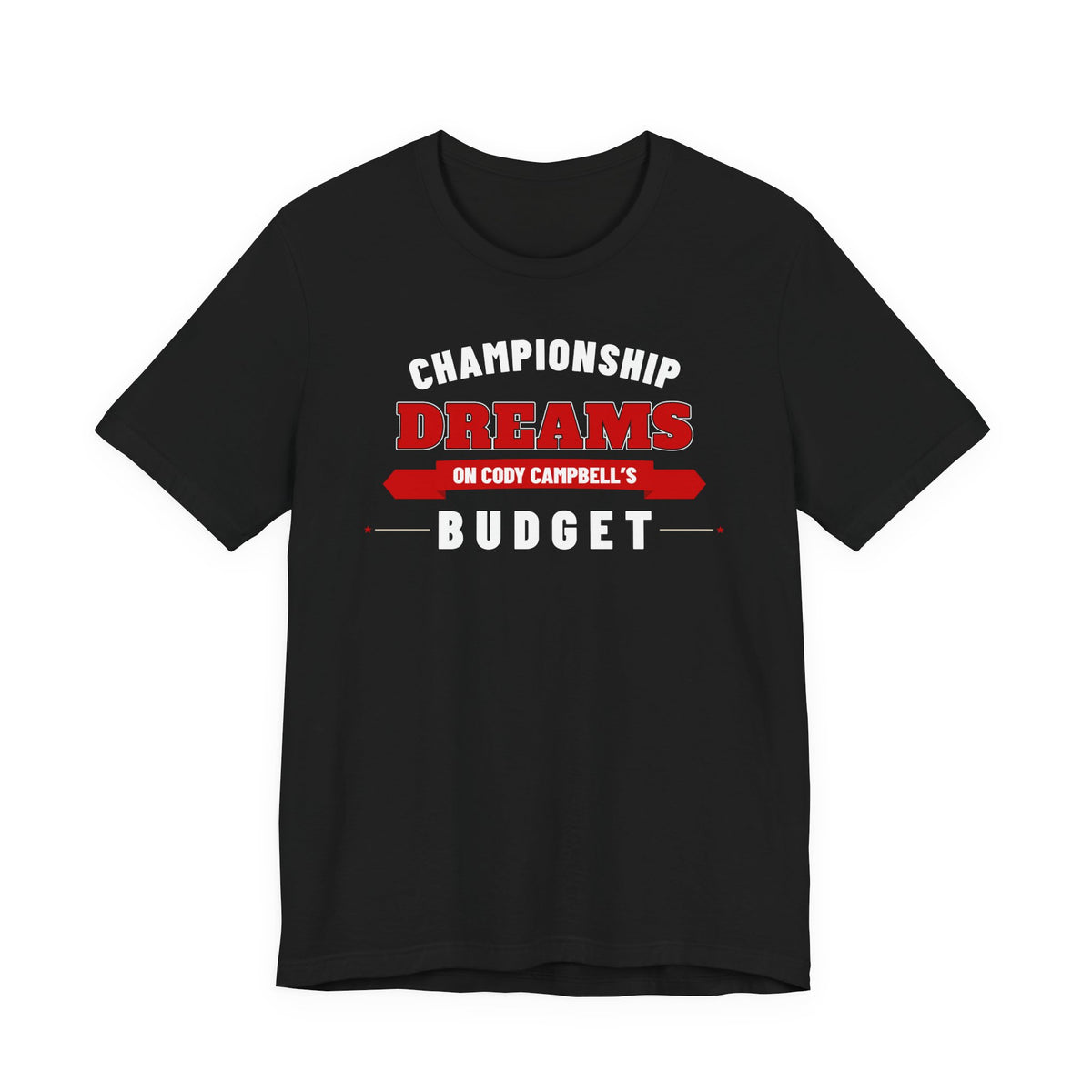 Black graphic T-shirt with football-helmet 'Championship Dreams' logo