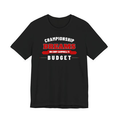 Black graphic T-shirt with football-helmet 'Championship Dreams' logo