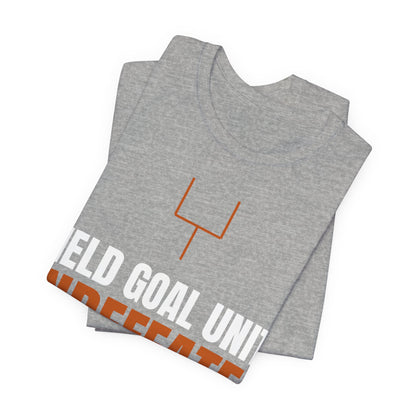 Heather gray T-shirt with orange goal post icon and 'FLD GOAL UNIT' print