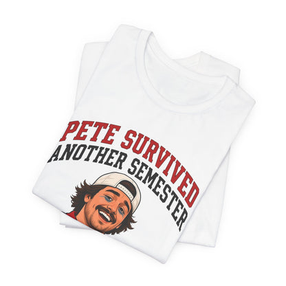 White graphic T-shirt stack, crew neck, short sleeves, large red character print.