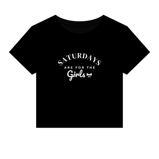 Girls' black crop top with 'Saturdays are for the Girls' front graphic