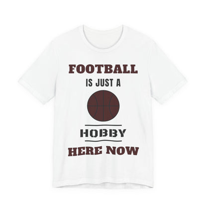 White crewneck tee with football text and basketball graphic