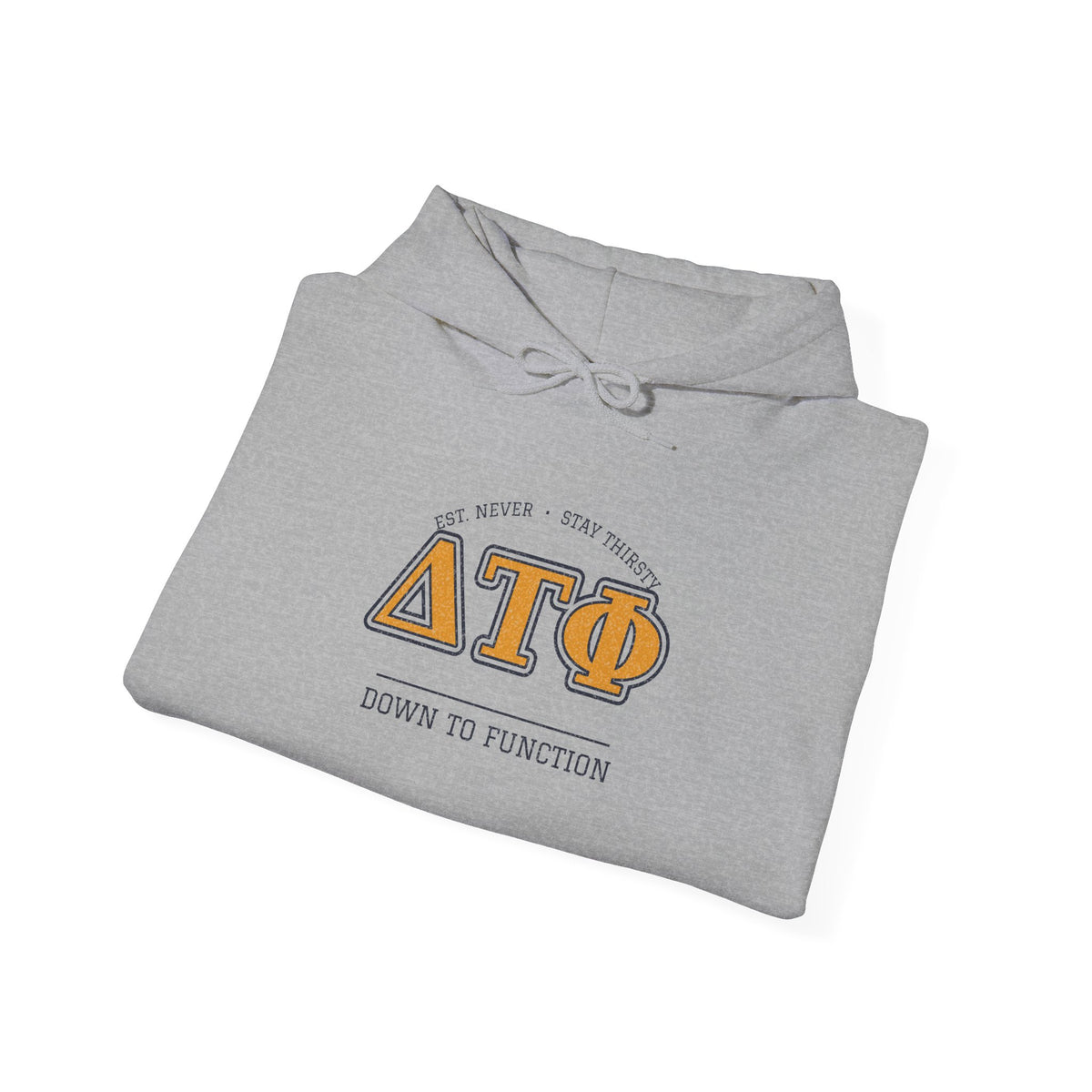 Sport grey hoodie with crest logo graphic on front and drawstring hood