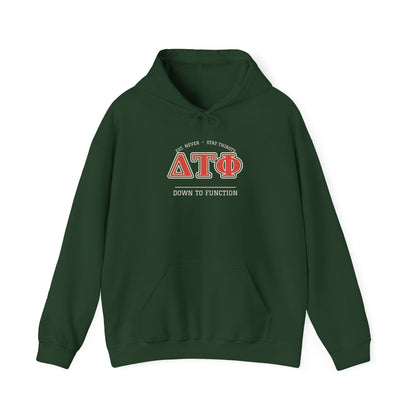 Forest green hoodie with Greek letter graphic and kangaroo pocket