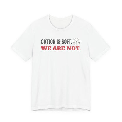 White cotton T-shirt with bold chest slogan and small fist icon graphic