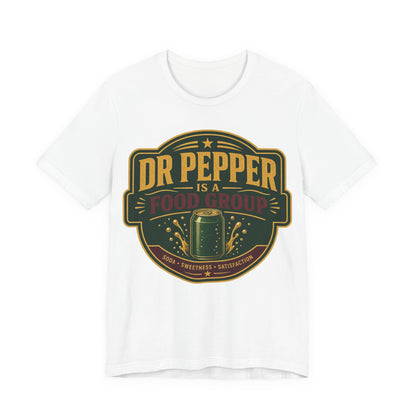 White crewneck T-shirt with Dr Pepper Food Group logo graphic on front
