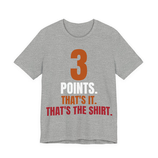 Heather gray crew-neck T-shirt with orange and red "3 POINTS" graphic front