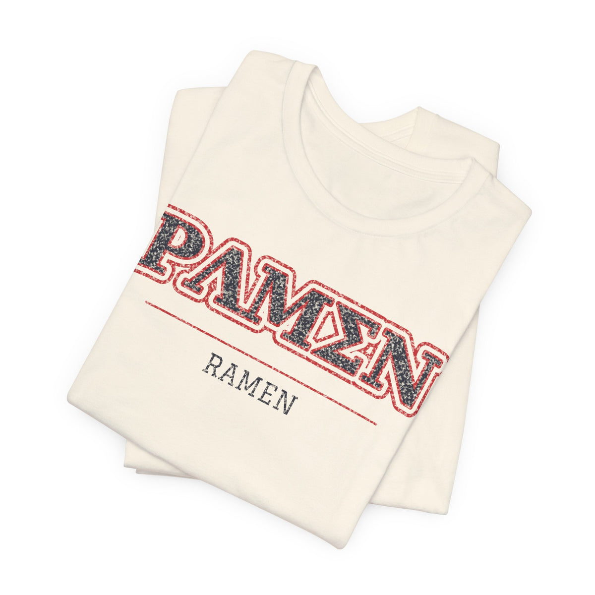Folded cream T-shirt with RAMEN graphic and text print