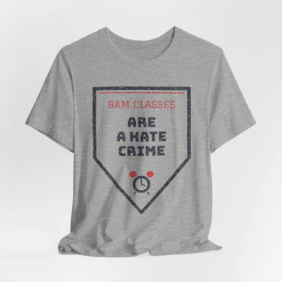 Heather gray short-sleeve crewneck T-shirt with “ARE A HATE CRIME” graphic