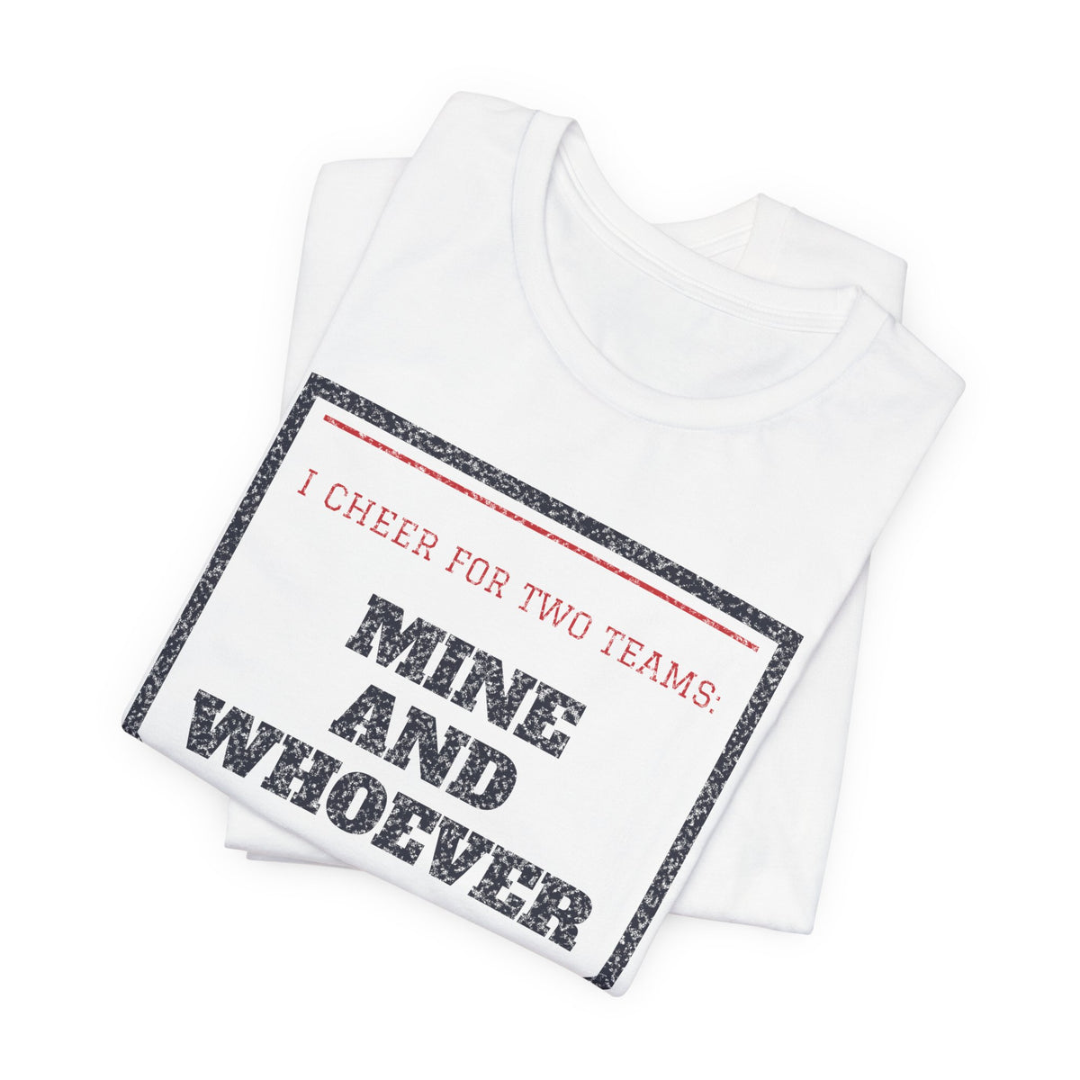 Funny college T-shirt, white, close-up front print reading “Mine and Whoever”
