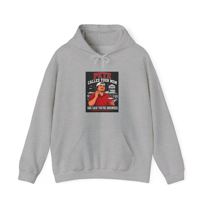 Sport grey pullover hoodie with front graphic print and drawstring hood