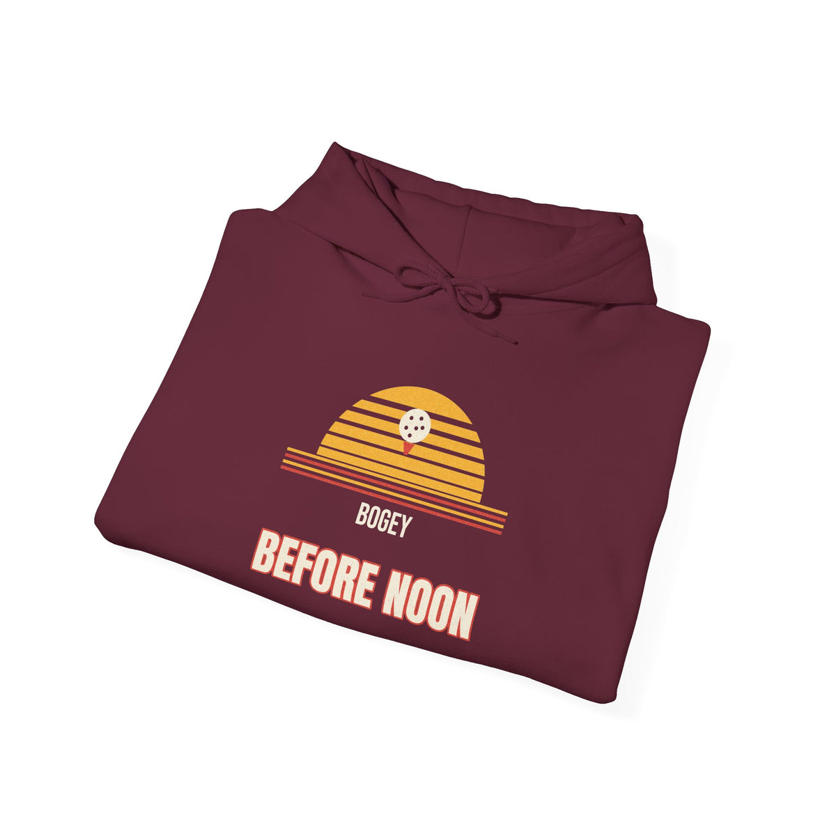 Maroon pullover hoodie with hood and kangaroo pocket, chest graphic print