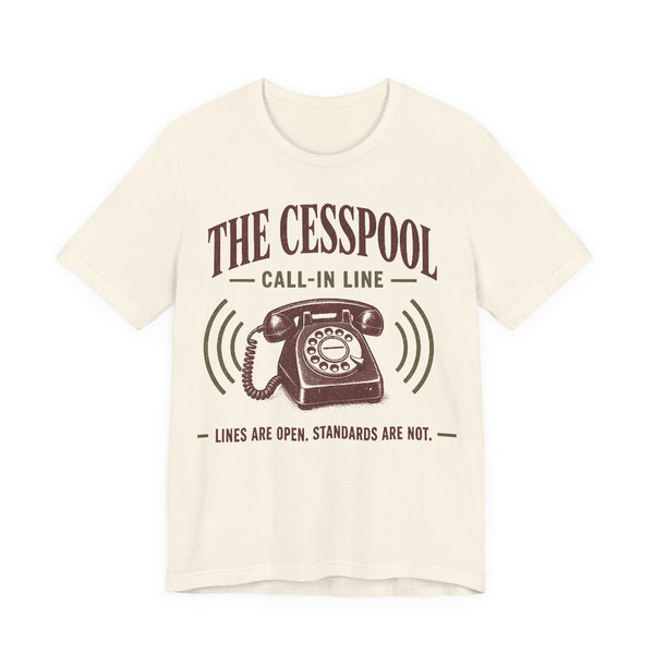 Natural T-shirt with front telephone graphic and 'CALL-IN LINE' text