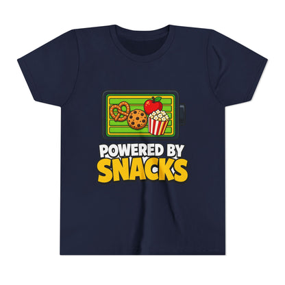 Navy kids graphic T-shirt with snack-themed logo front