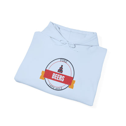 Light blue hoodie with circular BEERS graphic on chest, hood and drawstring