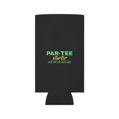 Black can cooler koozie with PAR-TEE Starter logo, plain front view