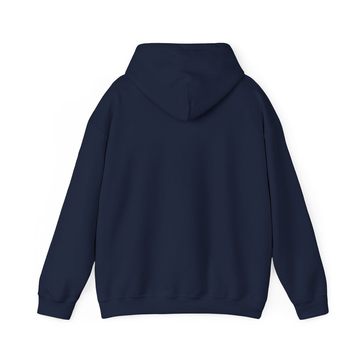 Navy pullover hoodie with front pocket and hood