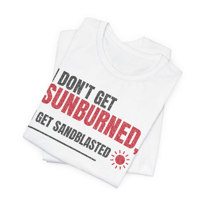 White crew-neck T-shirt stack with large red and black slogan graphic