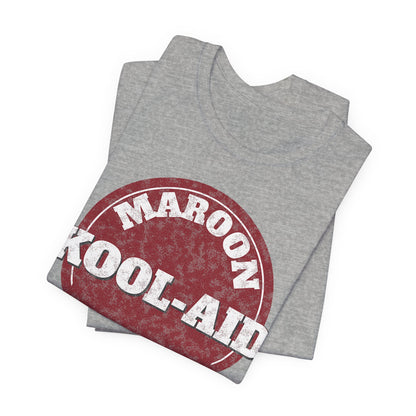 Heather gray T-shirt stack with Maroon Kool-Aid logo graphic and 'Drink It Every August'