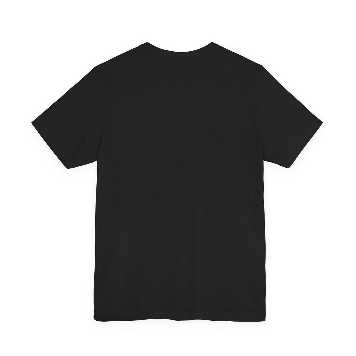 Black short-sleeve t-shirt with crew neck, plain front