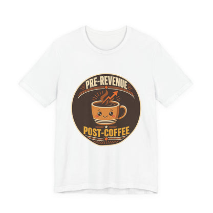 White crew-neck T-shirt with circular coffee mug graphic