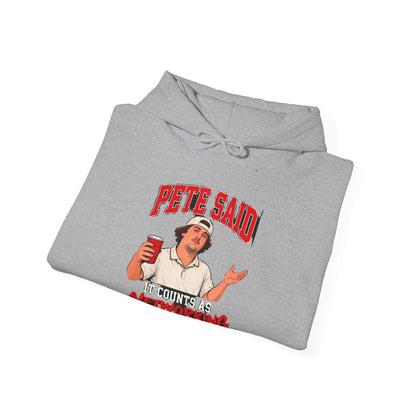 Sport grey folded pullover hoodie with front 'Pete Said' graphic, hood and drawstring.