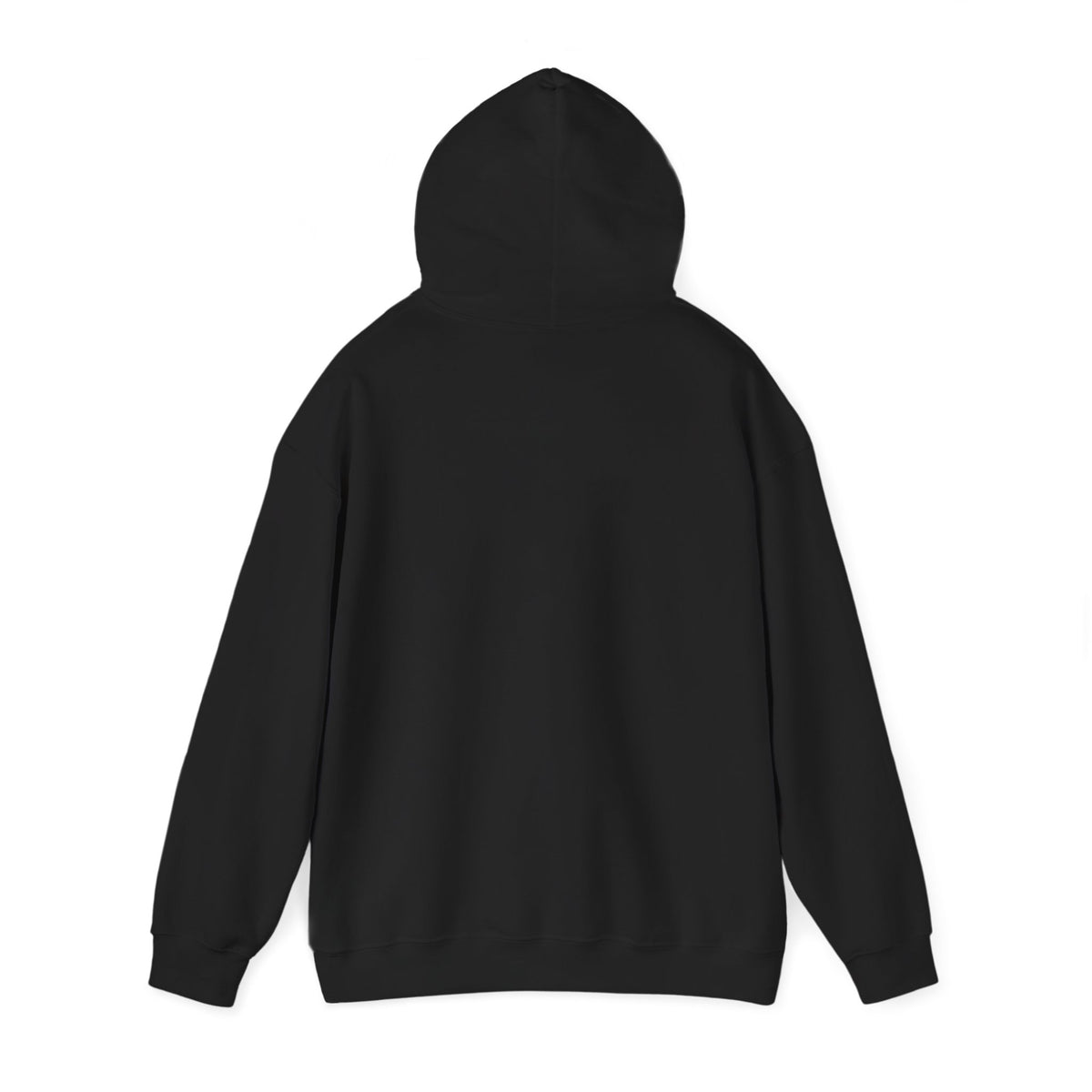 Black pullover hoodie with hood, plain back view