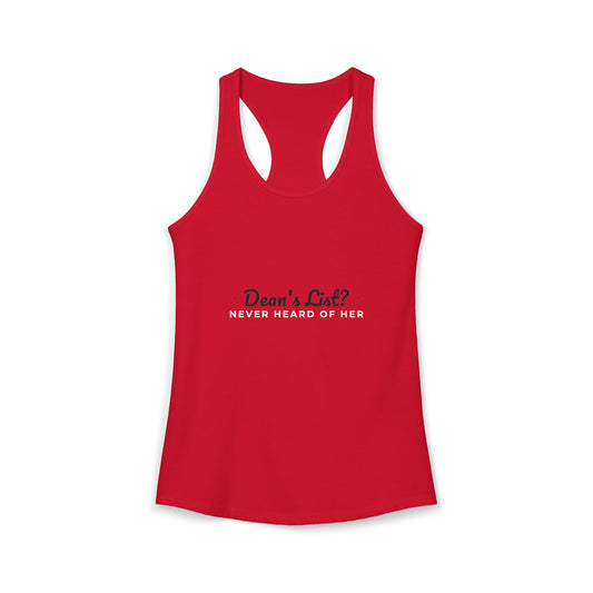 Red racerback tank top with front graphic logo