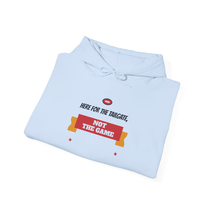 Light blue funny college hoodie with "TAILGATE NOT THE GAME" chest graphic