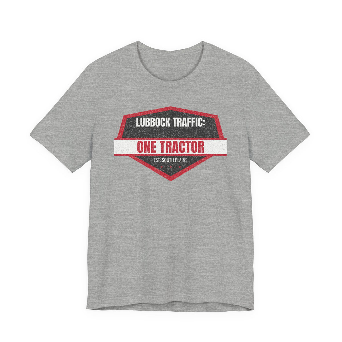 Heather gray crew-neck tee with red tractor logo