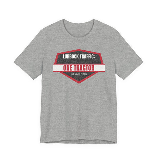 Heather gray crew-neck tee with red tractor logo