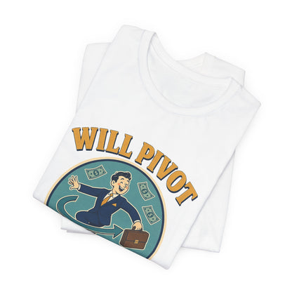 White crew-neck T-shirt with partial front "WILL PIVOT" graphic print.