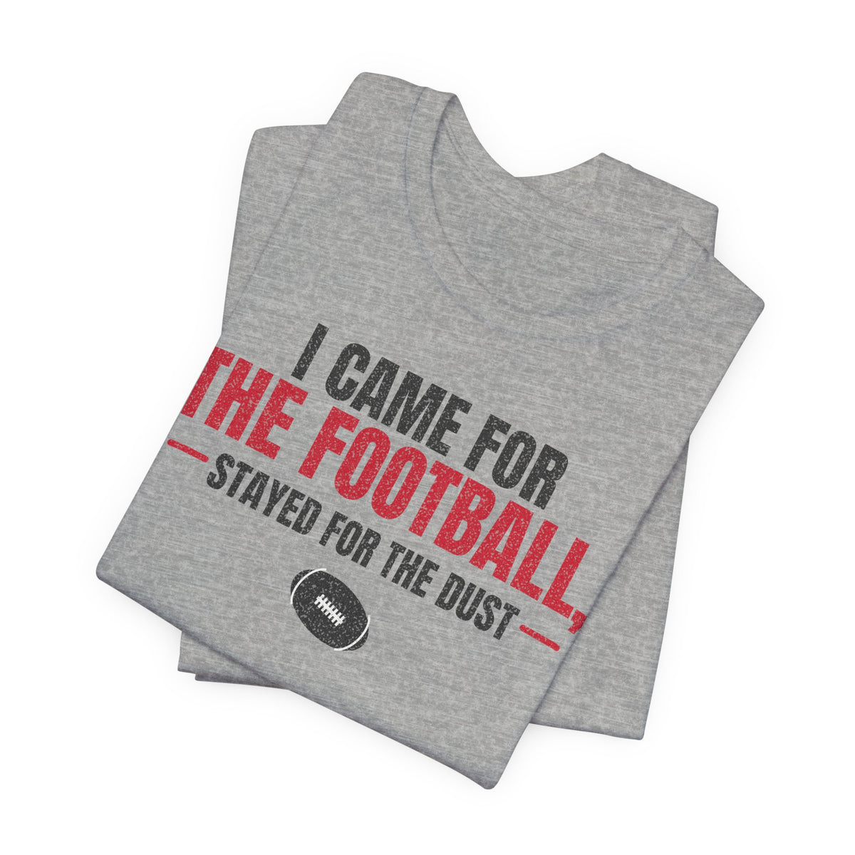Heather gray folded football graphic t-shirt with red “THE FOOTBALL” and football icon