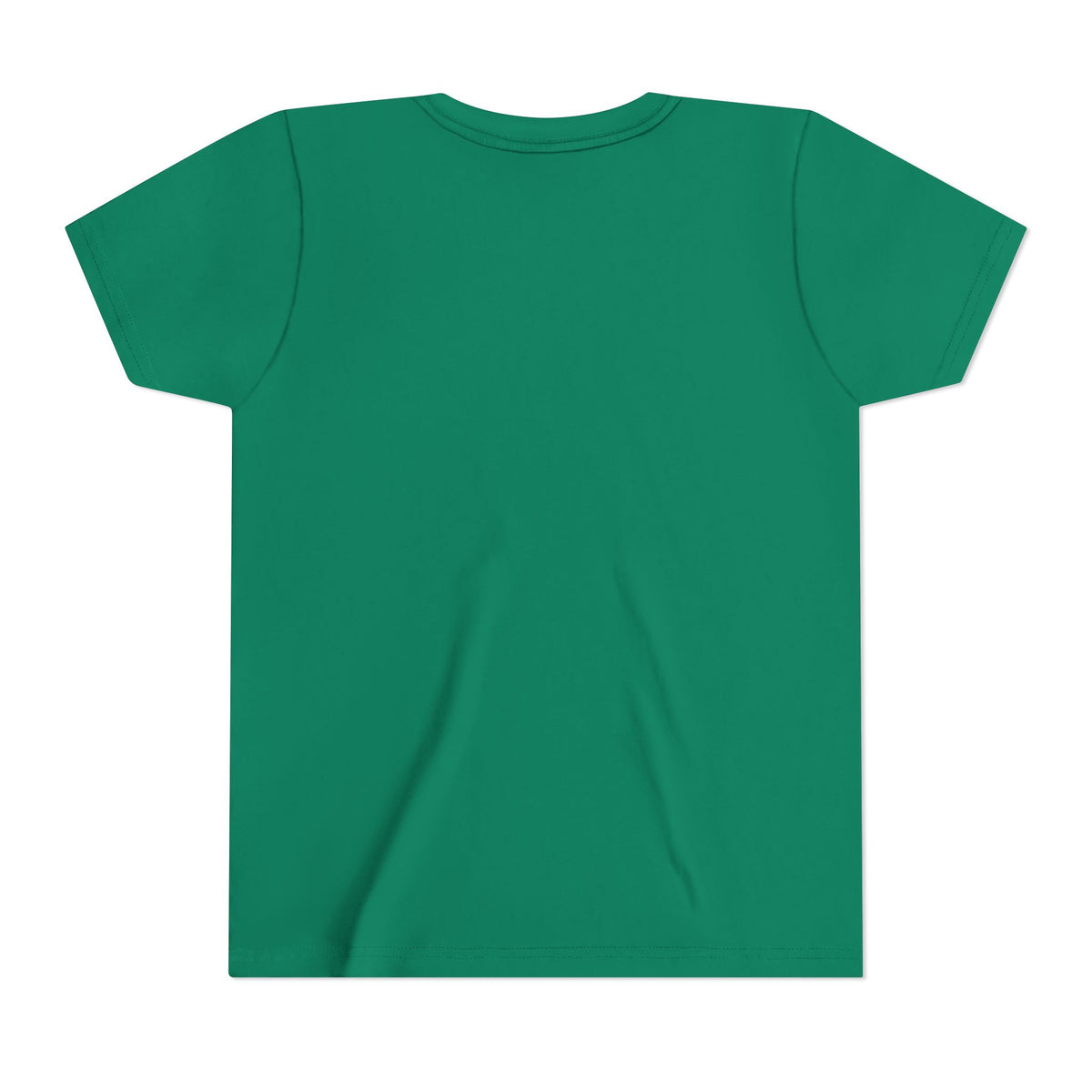 Kids green back tee with crew neck and short sleeves, no graphic print
