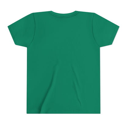 Kids green back tee with crew neck and short sleeves, no graphic print