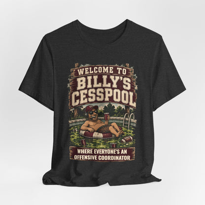 Dark gray crewneck T-shirt with Welcome to Billy's Cesspool front graphic