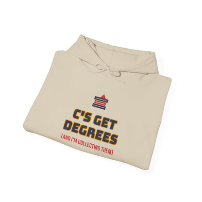 Sand hoodie with colorful “C’s Get Degrees” graphic and hood drawstring