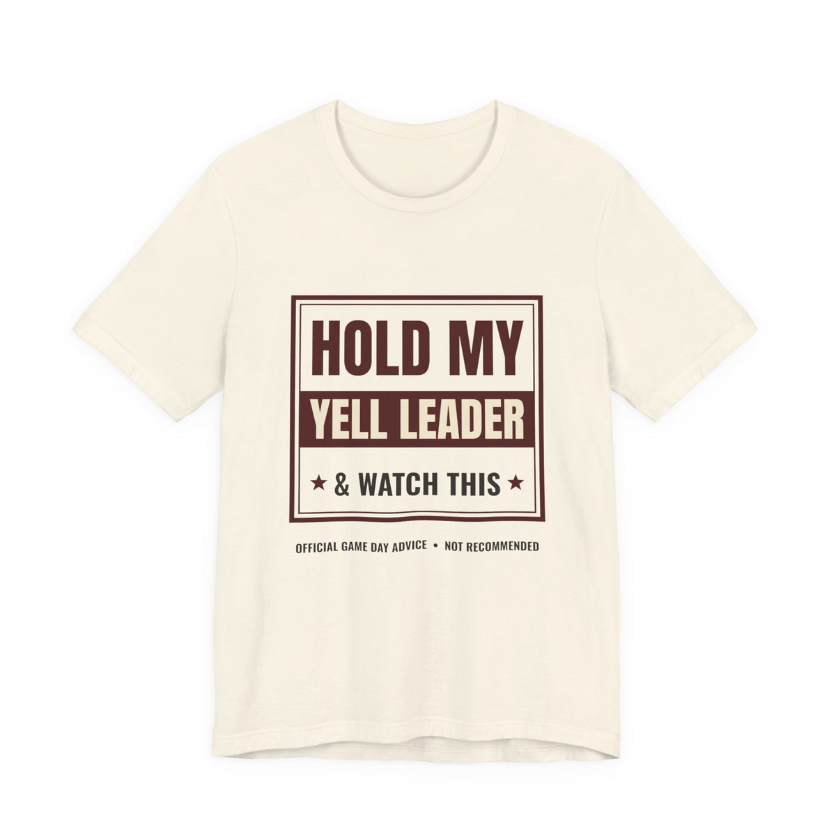 Natural crewneck graphic tee with "HOLD MY YELL LEADER" front print