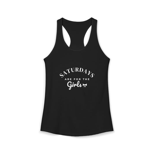 Black girls racerback tank with cutout back and “Saturdays are for the Girls” graphic